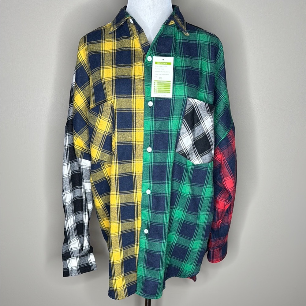 NWT New Collection womens long sleeve button up shirt multicolor plaid size XL.
